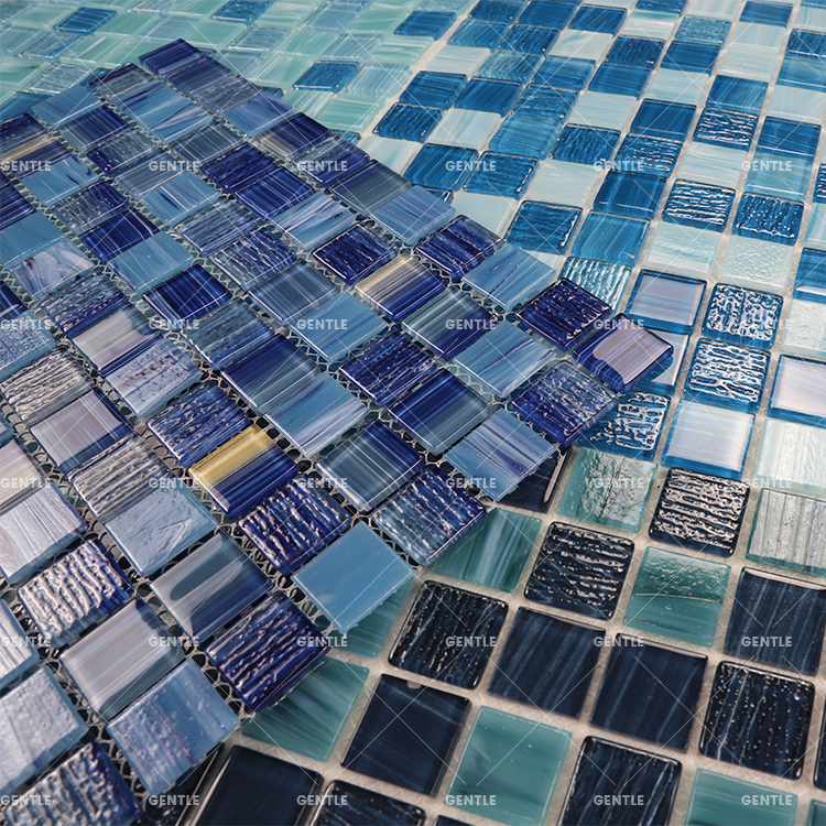 Custom 23X23mm Mixed Light Blue Hot melt Glass Mosaic Tiles