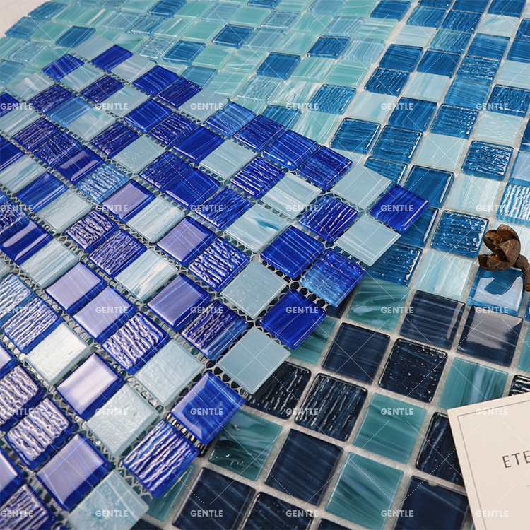 Custom 23X23mm Mixed Light Blue Hot melt Glass Mosaic Tiles