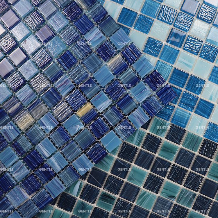 Custom 23X23mm Mixed Light Blue Hot melt Glass Mosaic Tiles