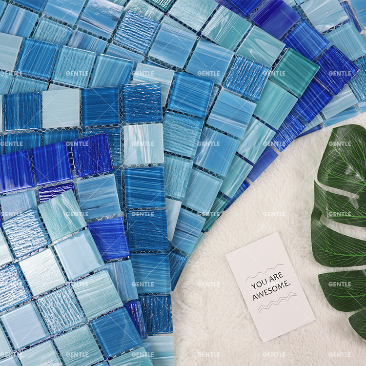 Custom Blue And Green Mixed Crystal Glass Mosaic Tiles