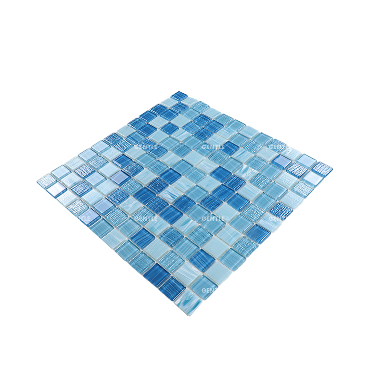 Custom 23X23mm Mixed Light Blue Hot melt Glass Mosaic Tiles