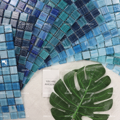 Custom 23X23mm Mixed Light Blue Hot melt Glass Mosaic Tiles