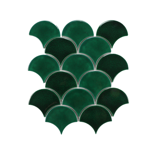 Custom Green Ice Cracked Fan Shape Ceramic Mosaic Tiles