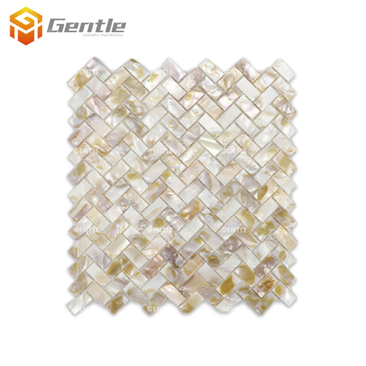 Mixed Color Herringbone Natural Shell Mosaic Tiles