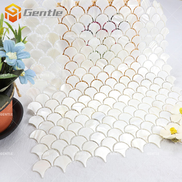 Customize White Fan Shape Natural Shell Mosaic Tiles
