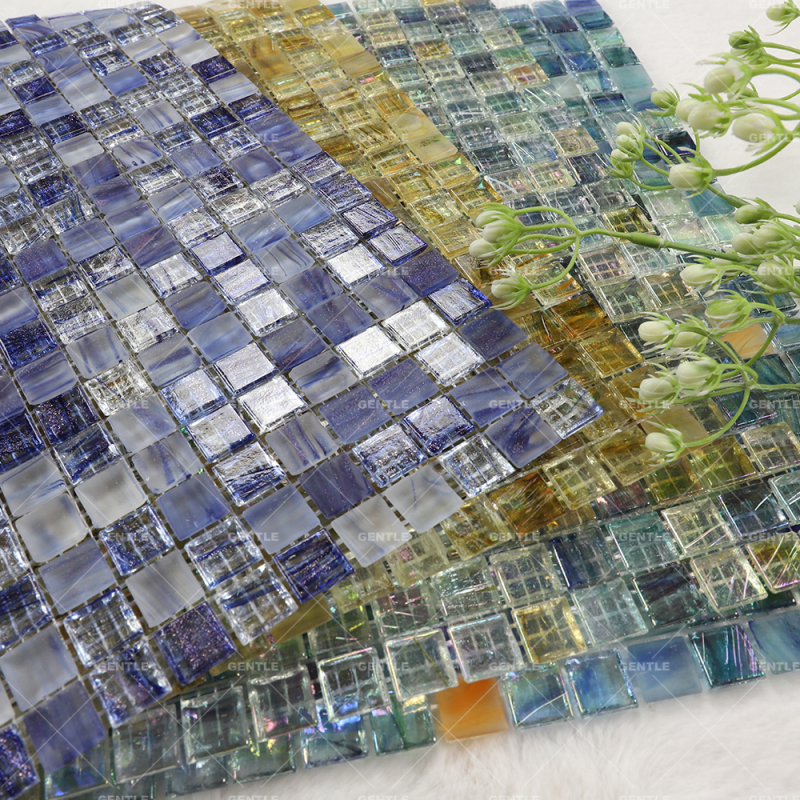 Wholesale Blue Ice Crystal Texture Hot Melt Glass Mosaic Tiles