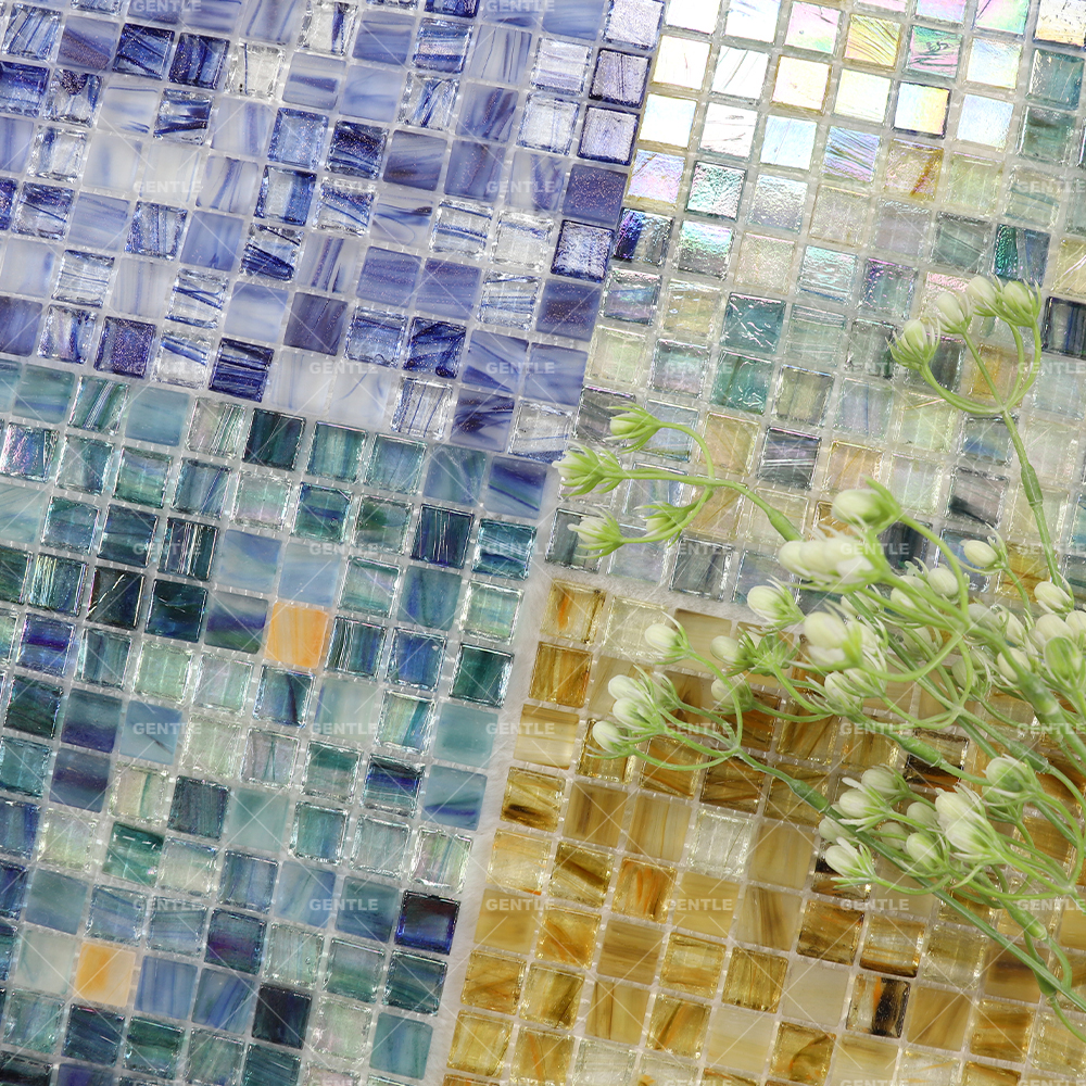 Custom Colorful Ice Crystal Texture Hot Melt Glass Mosaic Tiles