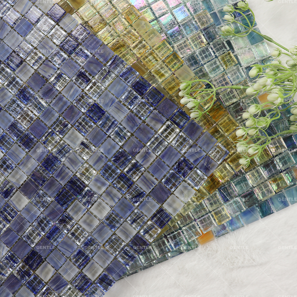 Wholesale Blue Ice Crystal Texture Hot Melt Glass Mosaic Tiles