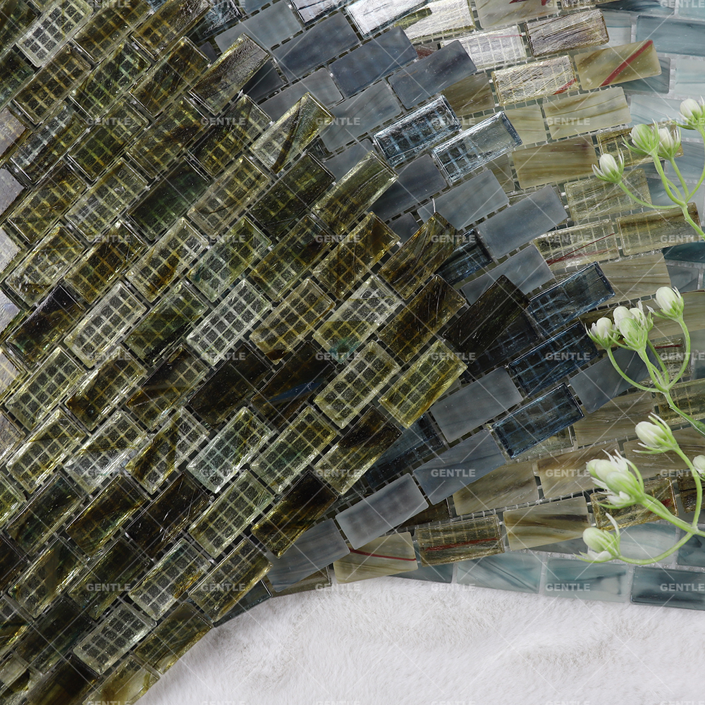 Wholesale Green Rectangular Hot Melt Glass Mosaic Tiles