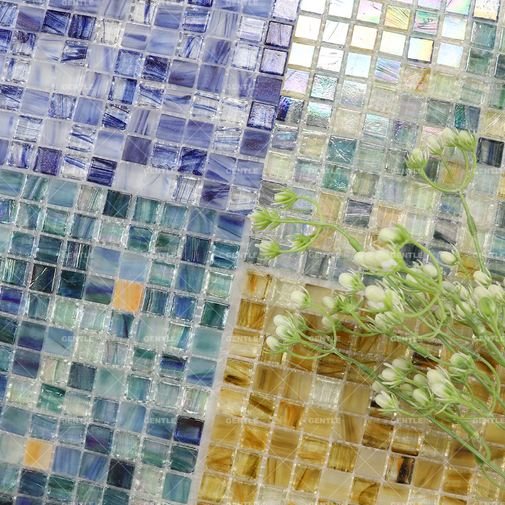 Wholesale Blue Ice Crystal Texture Hot Melt Glass Mosaic Tiles