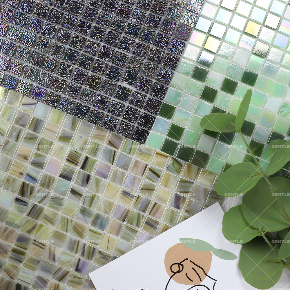 Custom Iridescent Electroplate Square Hot Melt Glass Mosaic Tiles