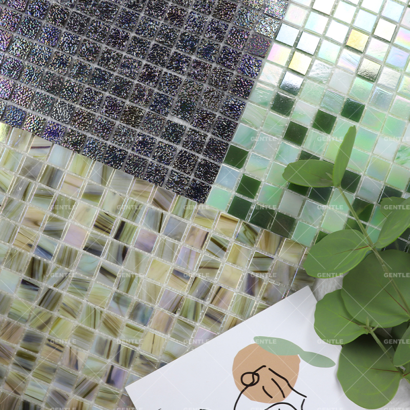 Custom Iridescent Electroplate Square Hot Melt Glass Mosaic Tiles