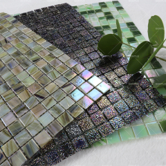 Custom Iridescent Electroplate Square Hot Melt Glass Mosaic Tiles