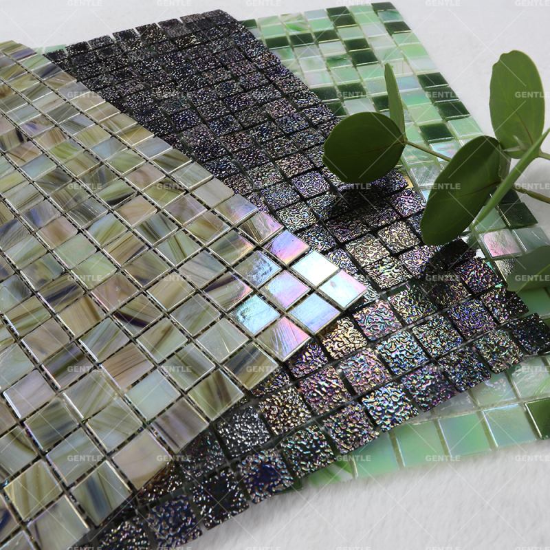Custom Iridescent Electroplate Square Hot Melt Glass Mosaic Tiles
