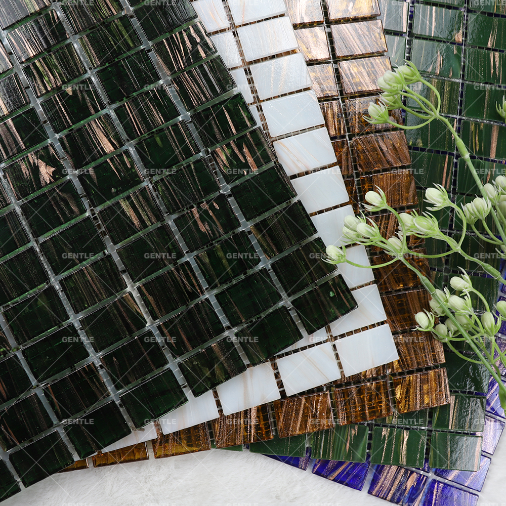 Custom Blackish Green Rectangular Hot Melt Glass Mosaic Tiles