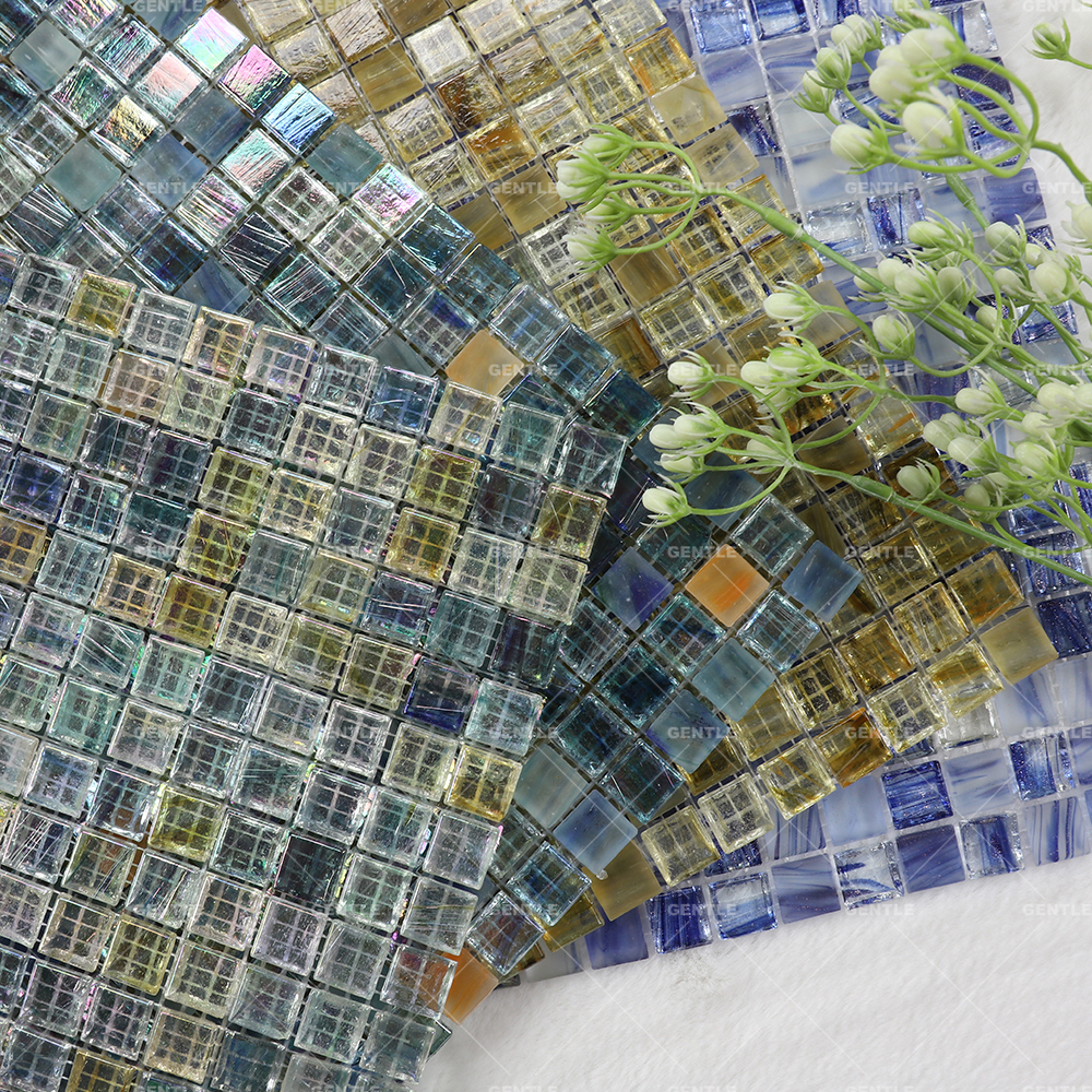 Custom Colorful Ice Crystal Texture Hot Melt Glass Mosaic Tiles