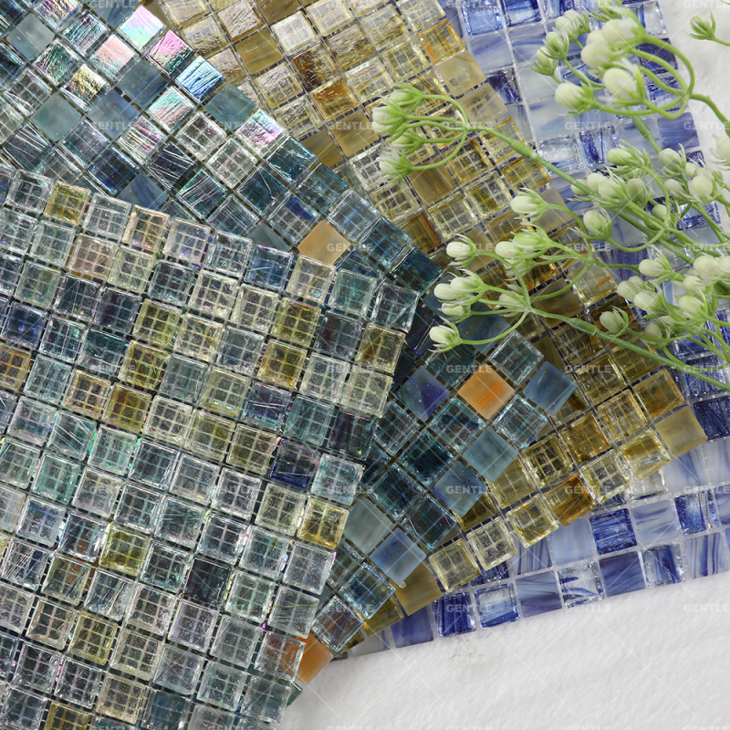 Custom Colorful Ice Crystal Texture Hot Melt Glass Mosaic Tiles
