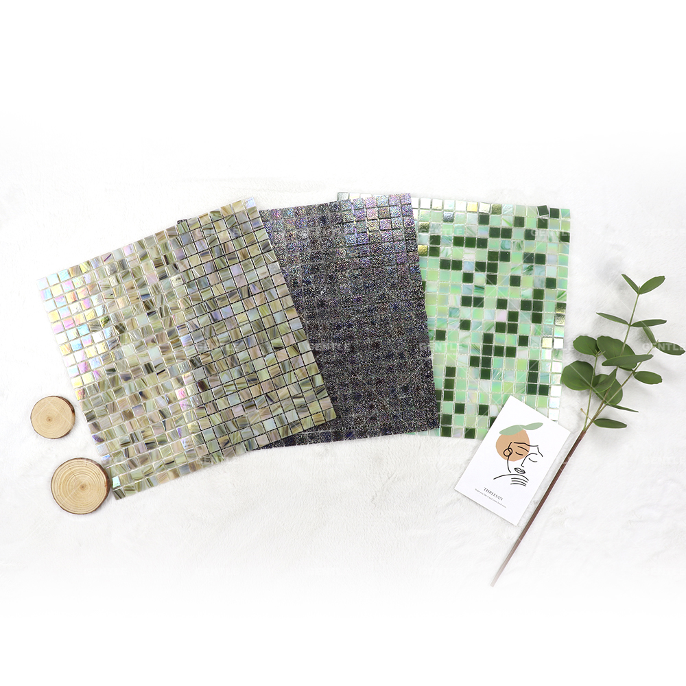 Custom Iridescent Electroplate Square Hot Melt Glass Mosaic Tiles