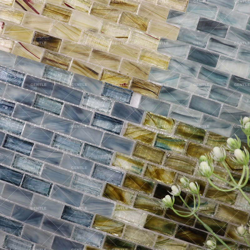 Wholesale Green Rectangular Hot Melt Glass Mosaic Tiles