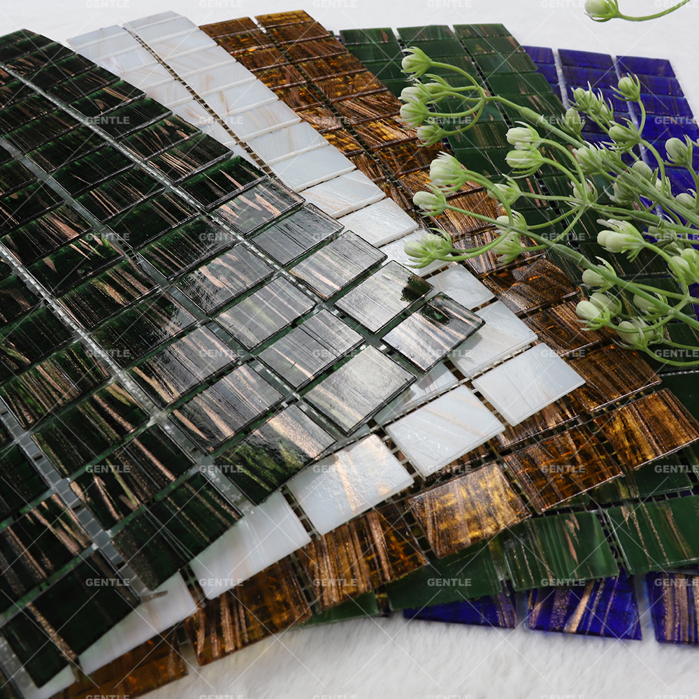 Custom Blackish Green Rectangular Hot Melt Glass Mosaic Tiles