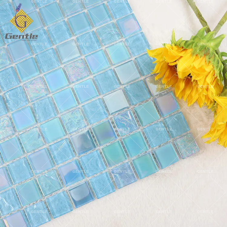Customized 300*300 Blue Crystal Glass Mosaic Sheet