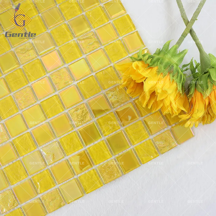 Customized 300*300 Yellow Crystal Glass Mosaic Sheet