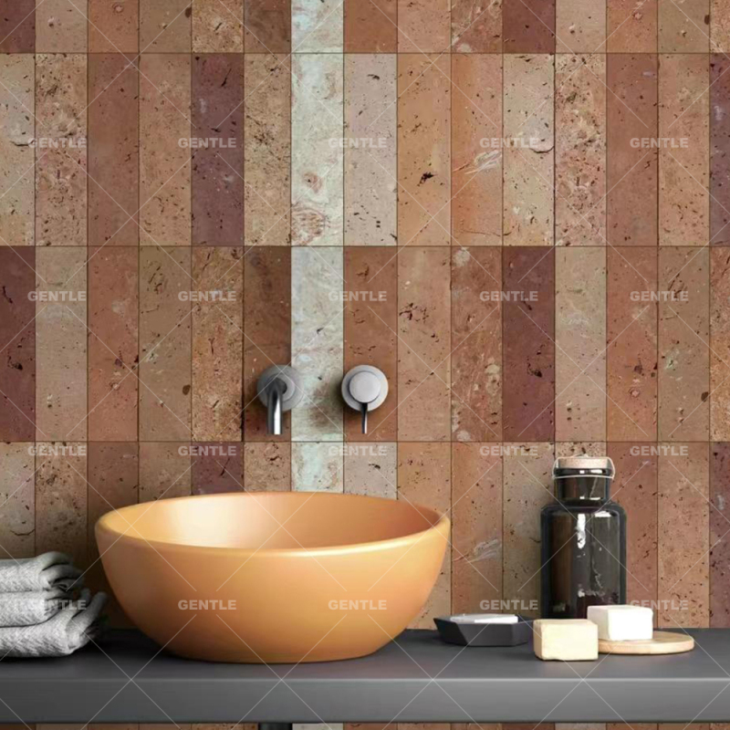 Rustic Earthy Tile 60*240mm earthy tones wall tiles slim red brick for park decoration ...
