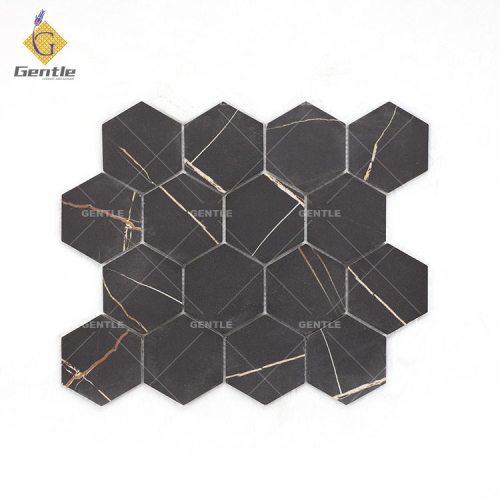 Wholesale Black Marble Hexagon Recycled Glass Mosaic
