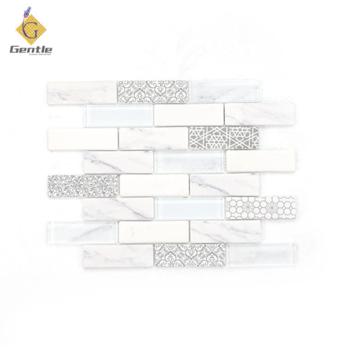 Custom Carrara White Texture Strip Crystal AND Recycled Glass Mosaic Tiles