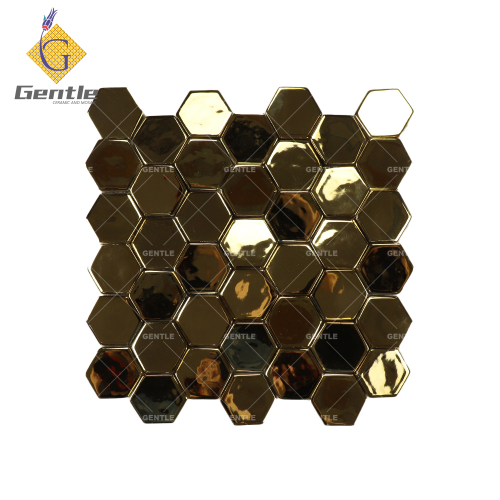 Hexagonal Golden Glossy Ceramic Mosaic
