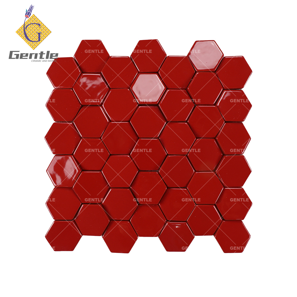 Gentle hexagon red color 3D honeycomb bevel art tile Handmade Kitchen ...