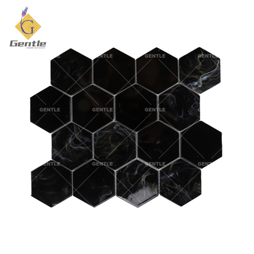 Custom Black Hexagon Hot Melt Glass Mosaic Tiles