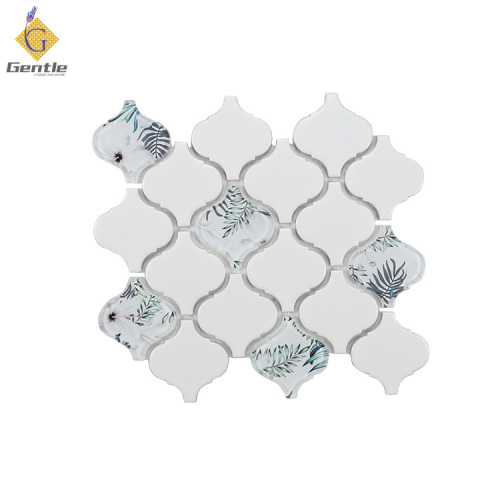 Customized White &amp; Green Ceramic Lantern Mosaic Tiles