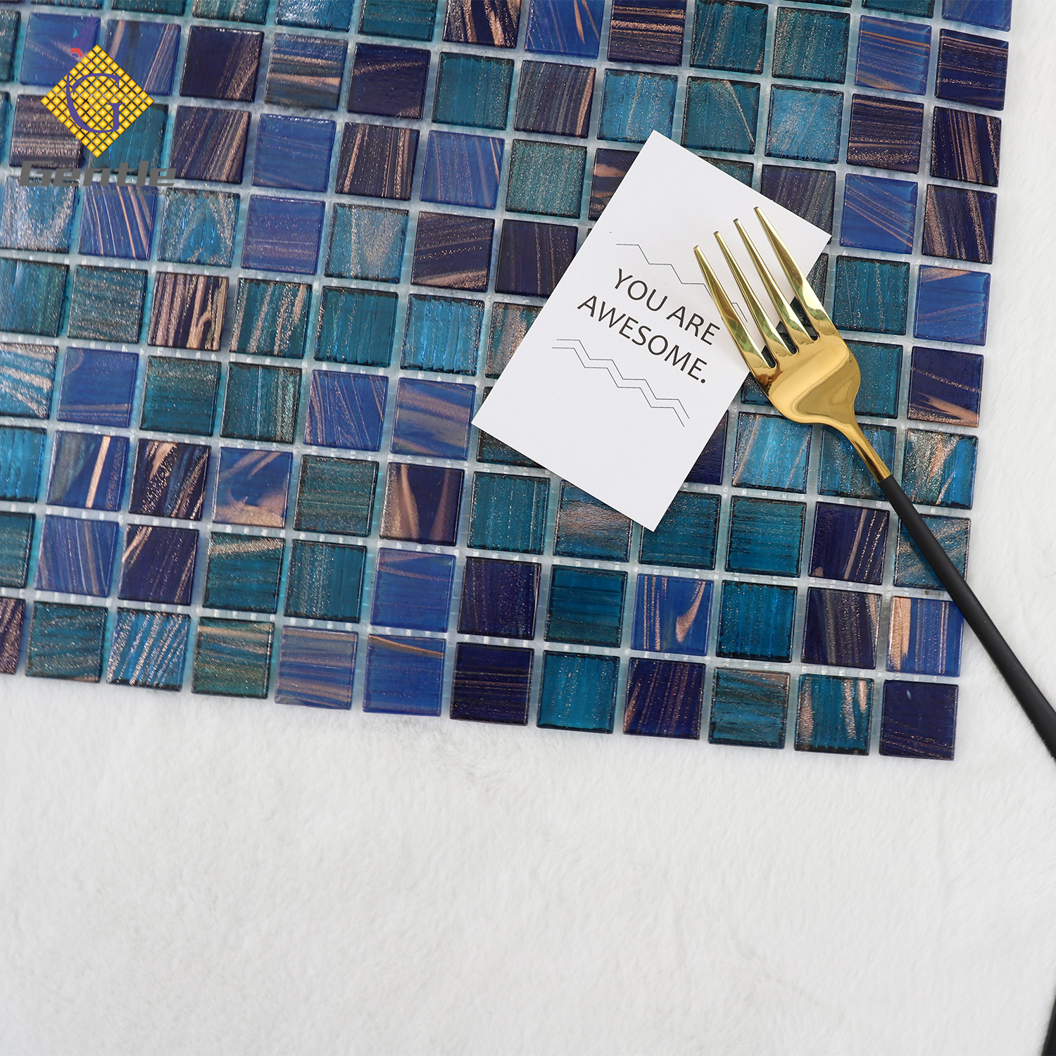 Customized Mixed Blue Square Hot Melt Mosaic Tiles