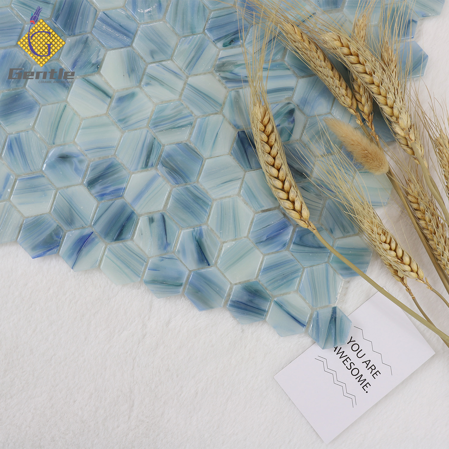 Wholesale Blue Hexagonal Hot Melt Mosaic Tiles