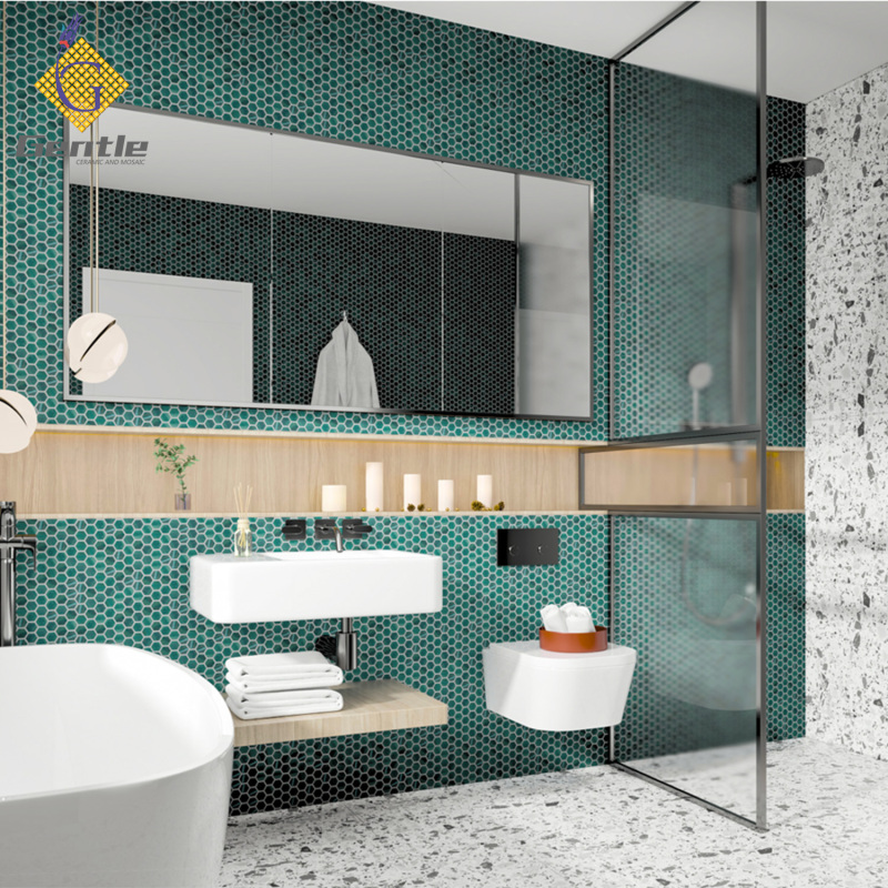 Wholesale Green Hexagonal Hot Melt Mosaic Tiles