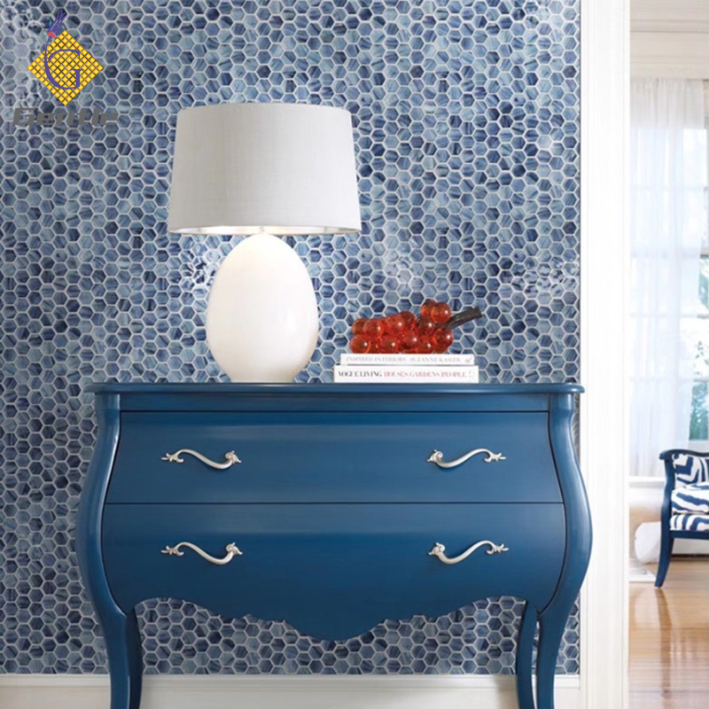 Wholesale Blue Hexagonal Hot Melt Mosaic Tiles