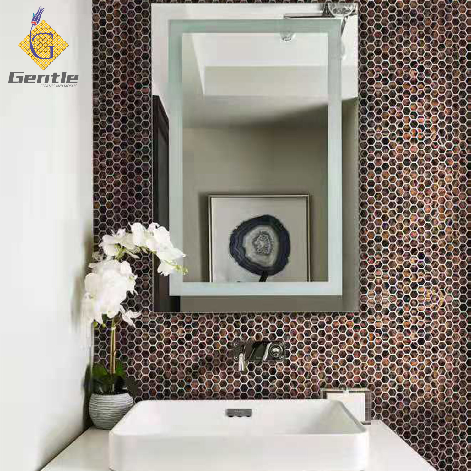 Custom Brown Hexagonal Hot Melt Mosaic Tiles