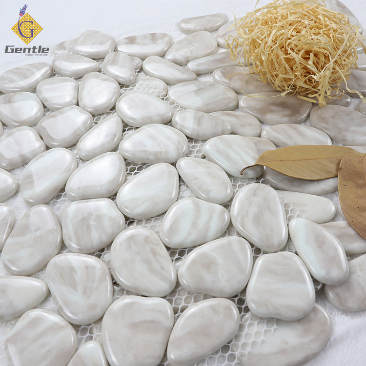 Custom White Cobblestone Shape Recycled Glass Mosaic Tiles