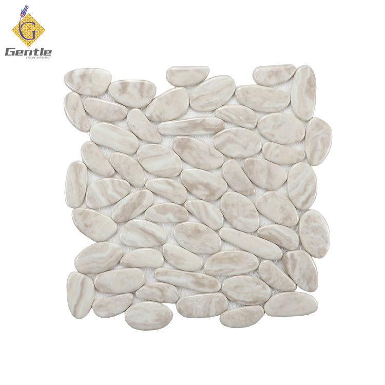 Custom White Cobblestone Shape Recycled Glass Mosaic Tiles