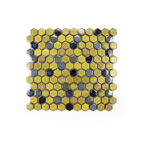 Custom Yellow Color Variation Honeycomb Ceramic Mosaic Tiles