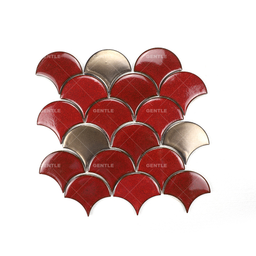 Wholesale Red And Gold Mixed Fan Shape Ceramic Mosaic Tiles