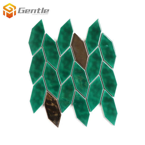 Wholesale Gold And Green Leaf Shape Ceramic Mosaic Tiles
