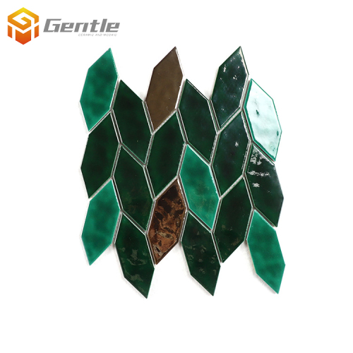 Custom Gold And Mixed Green Leaf Shape Ceramic Mosaic Tiles