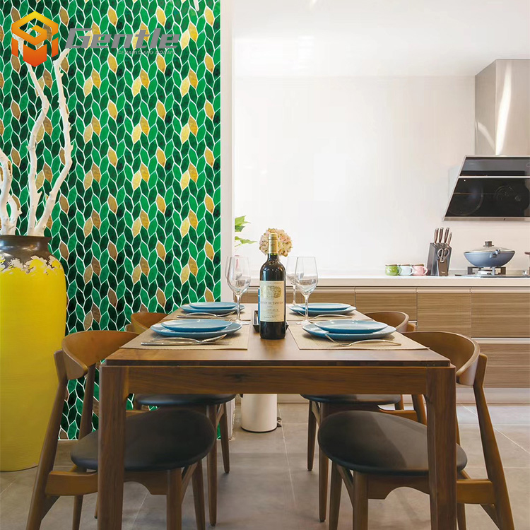 Custom Gold And Mixed Green Leaf Shape Ceramic Mosaic Tiles