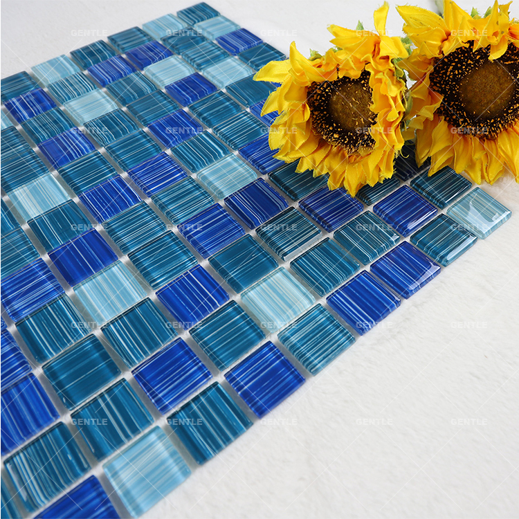Custom Green And Blue Mixed Glass Mosaic Sheet For Swimming Pool
