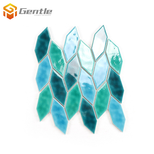 Custom Blue And Green Leaf Shape Ceramic Mosaic Tiles