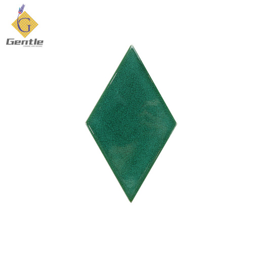 Custom Green Diamond Shaped Art Tiles With Ice Cracking Effect