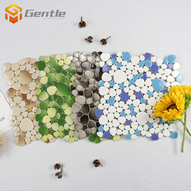 Custom  Cobblestone Shape Ceramic Mosaic For Garden Floor
