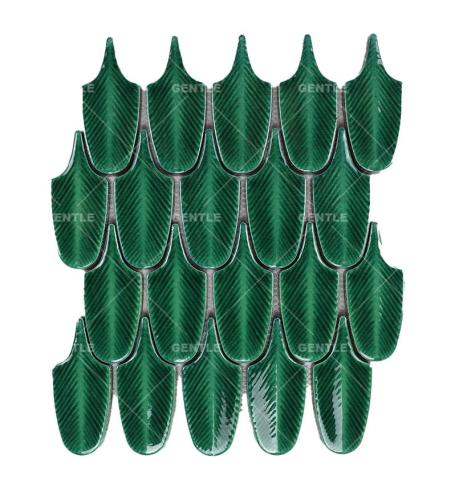 Wholesale Green Feather Shaped Ceramic Mosaic Tiles